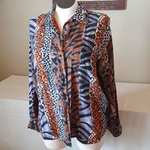Vintage Silk, Mixed Animal Print Blouse in an Oversized M